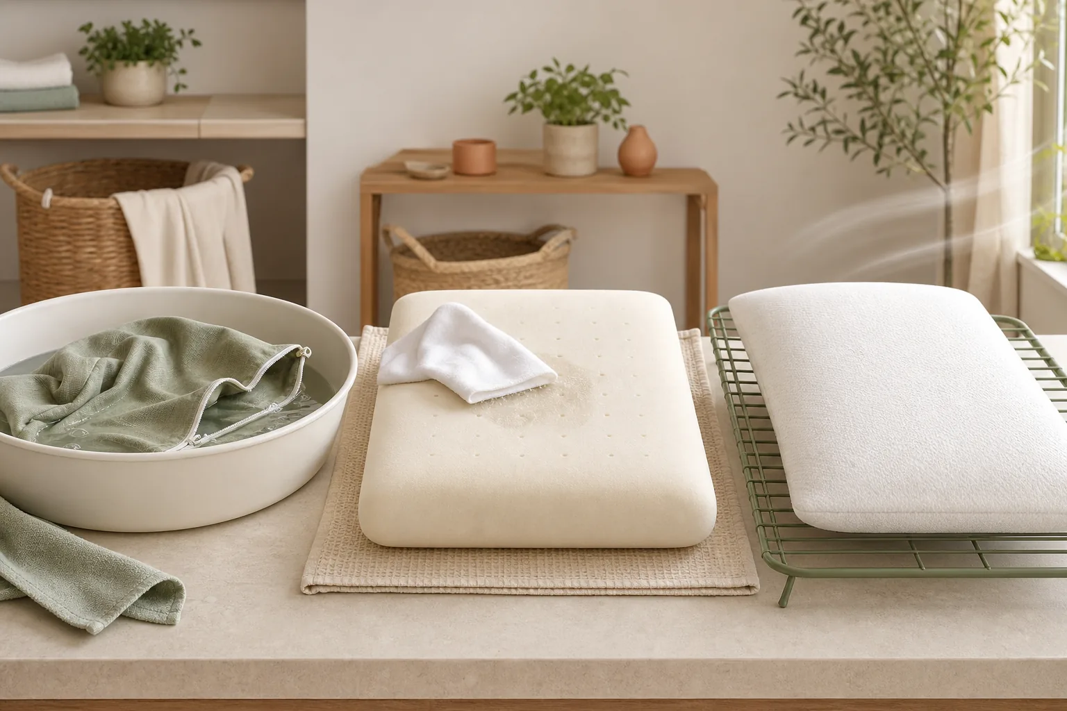 A clean pillow and practical pillow care supplies