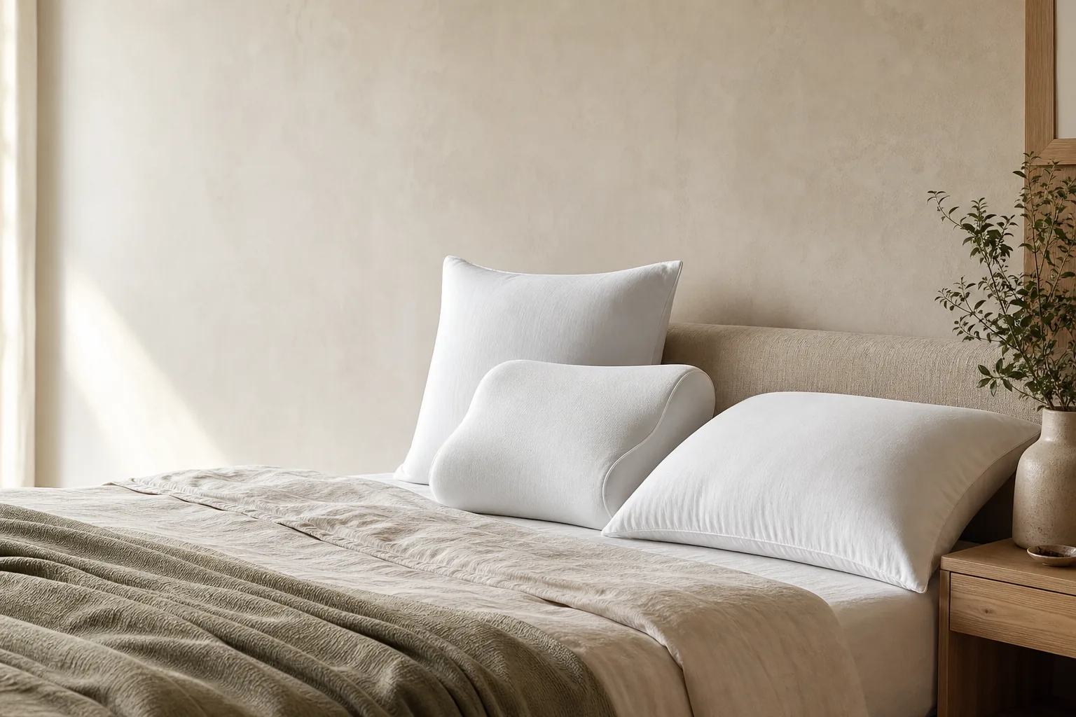 Three pillow constructions arranged for a personal comparison