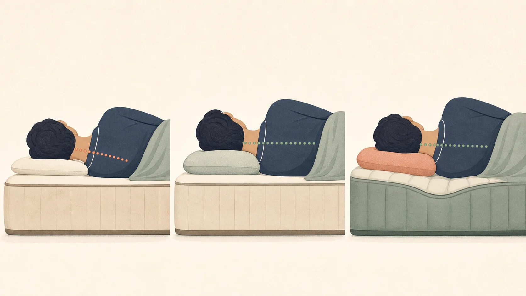 Illustration showing how pillow loft, shoulder width and mattress sink work together
