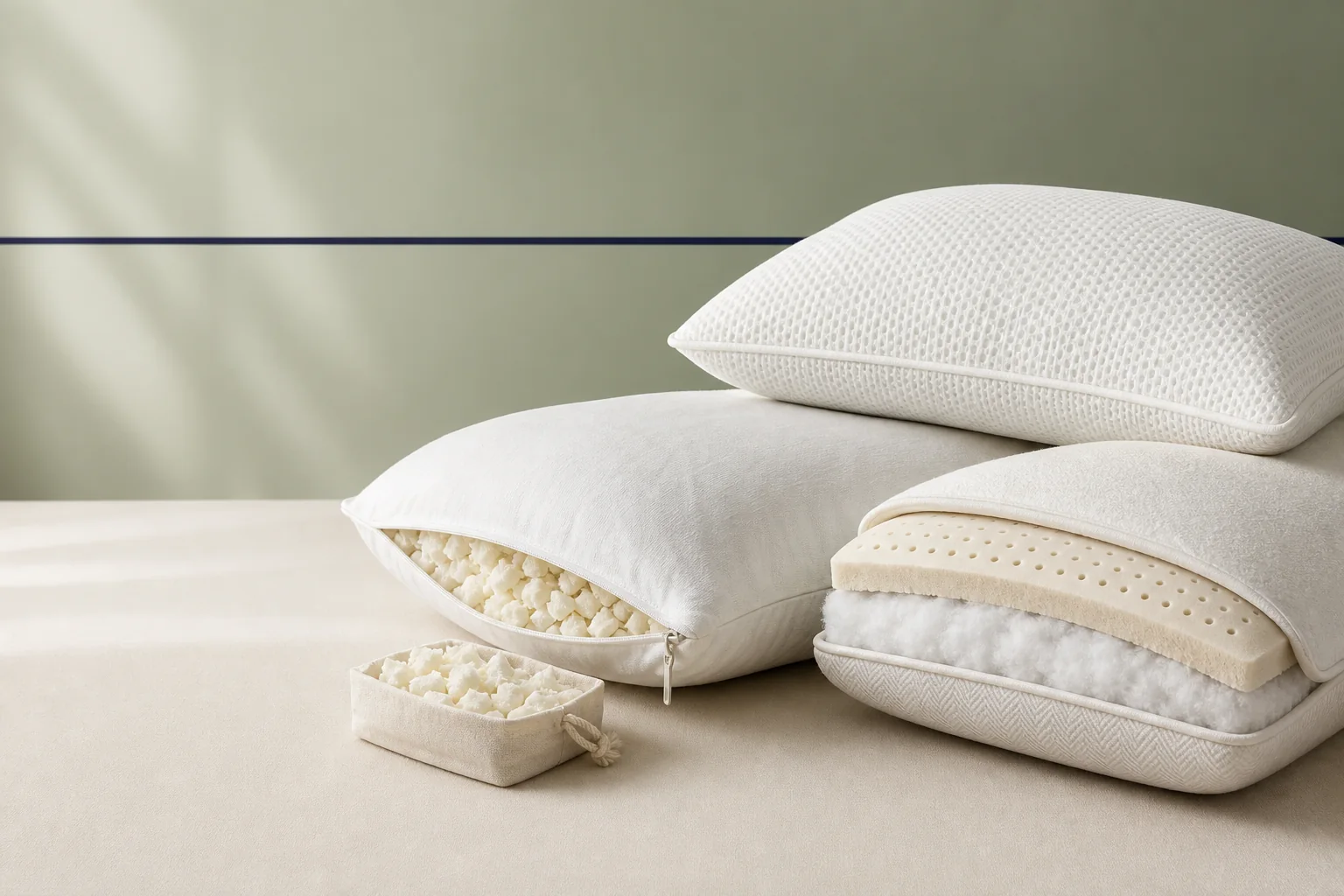Pillows arranged for a structured editorial review