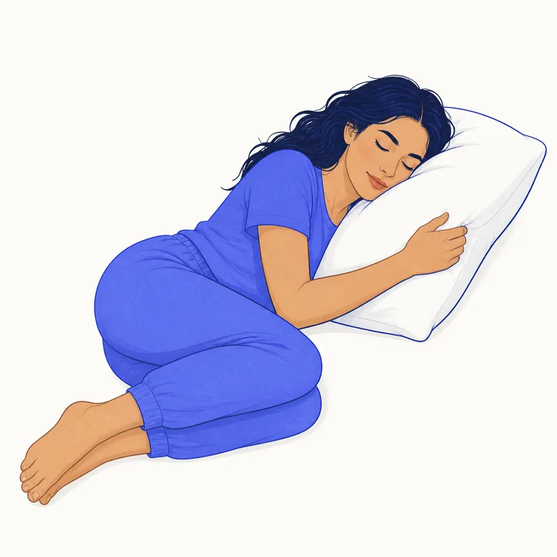 Illustration of a side sleeper hugging a supportive pillow