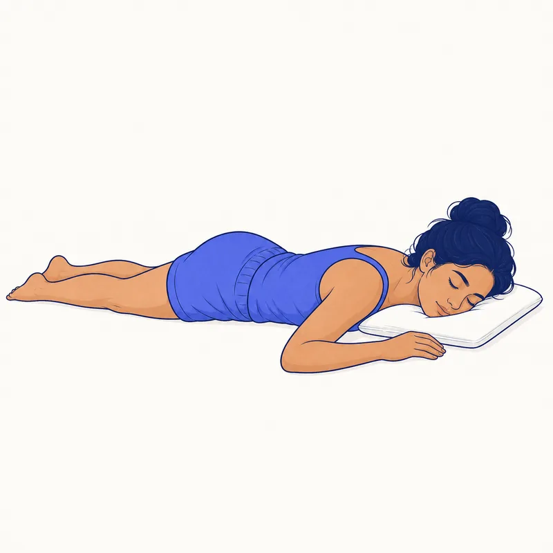 Illustration of a stomach sleeper using a thin pillow